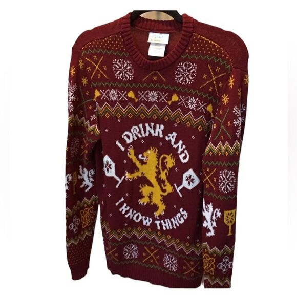 Game of Thrones ~ Burgundy Sweater ~ “I Drink and I Know Things” ~ size Large - Picture 1 of 11